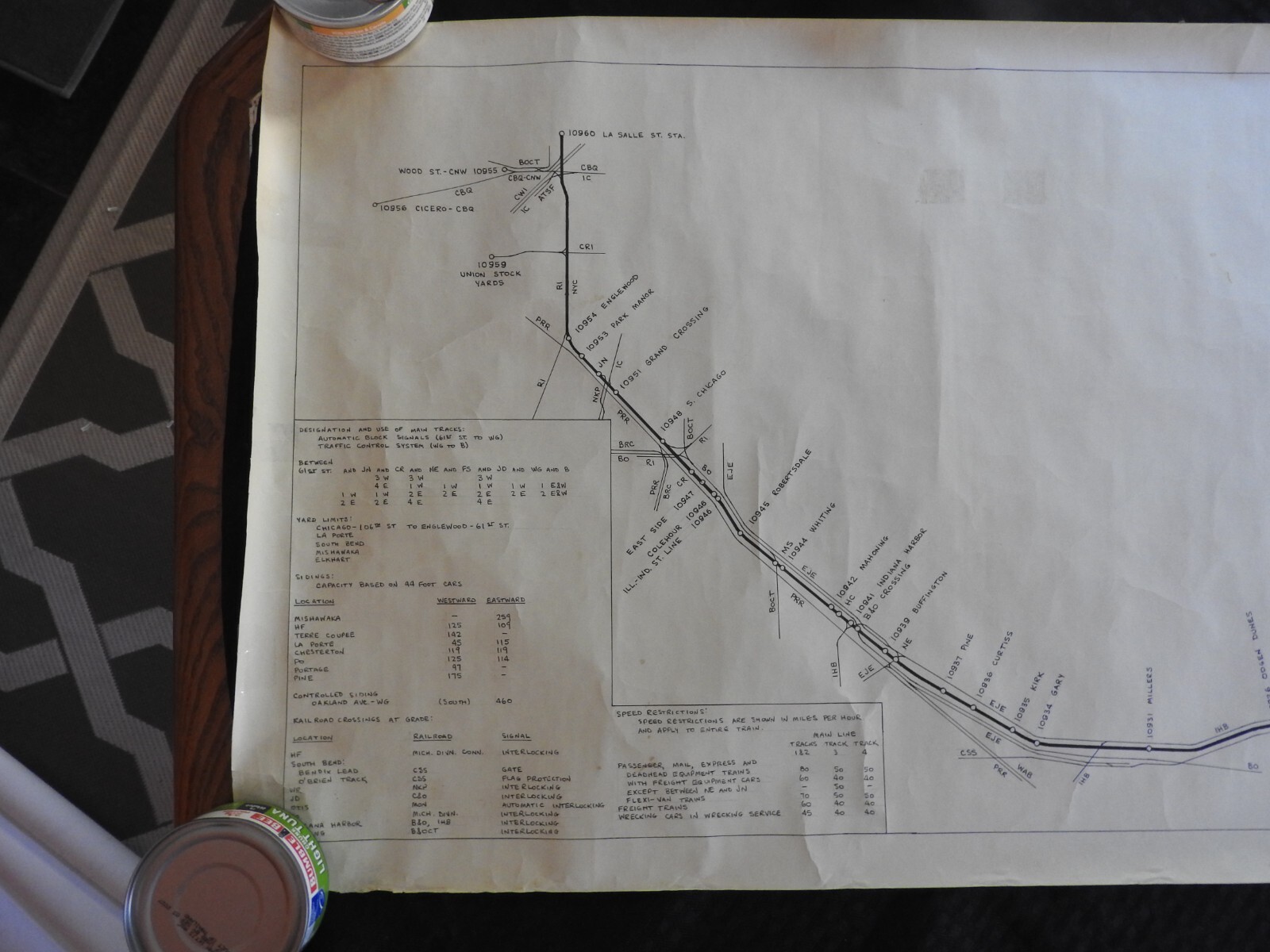 1961-62 New York Central System Railroad Employee Map Elkhart to Chicago 65″x18″