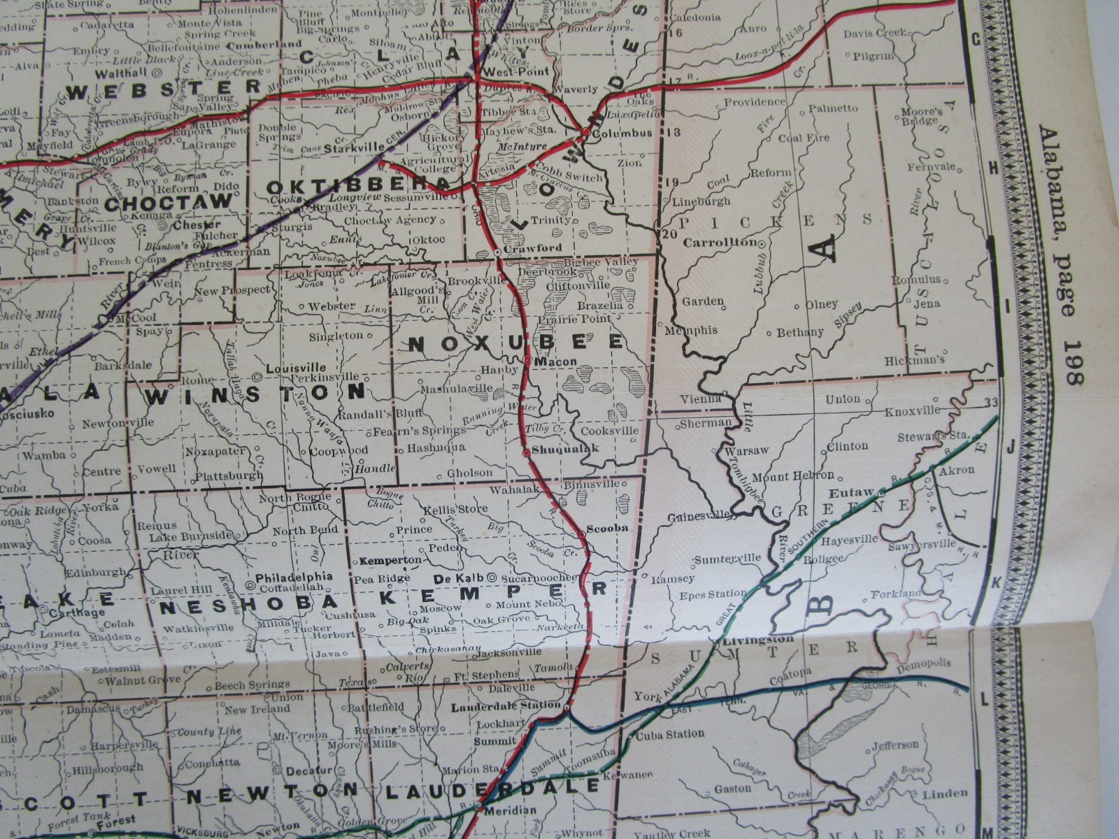 ANTIQUE MS 1891 MISSISSIPPI RAILROAD Map. Cram. NEW ORLEANS NORTHEASTERN RR
