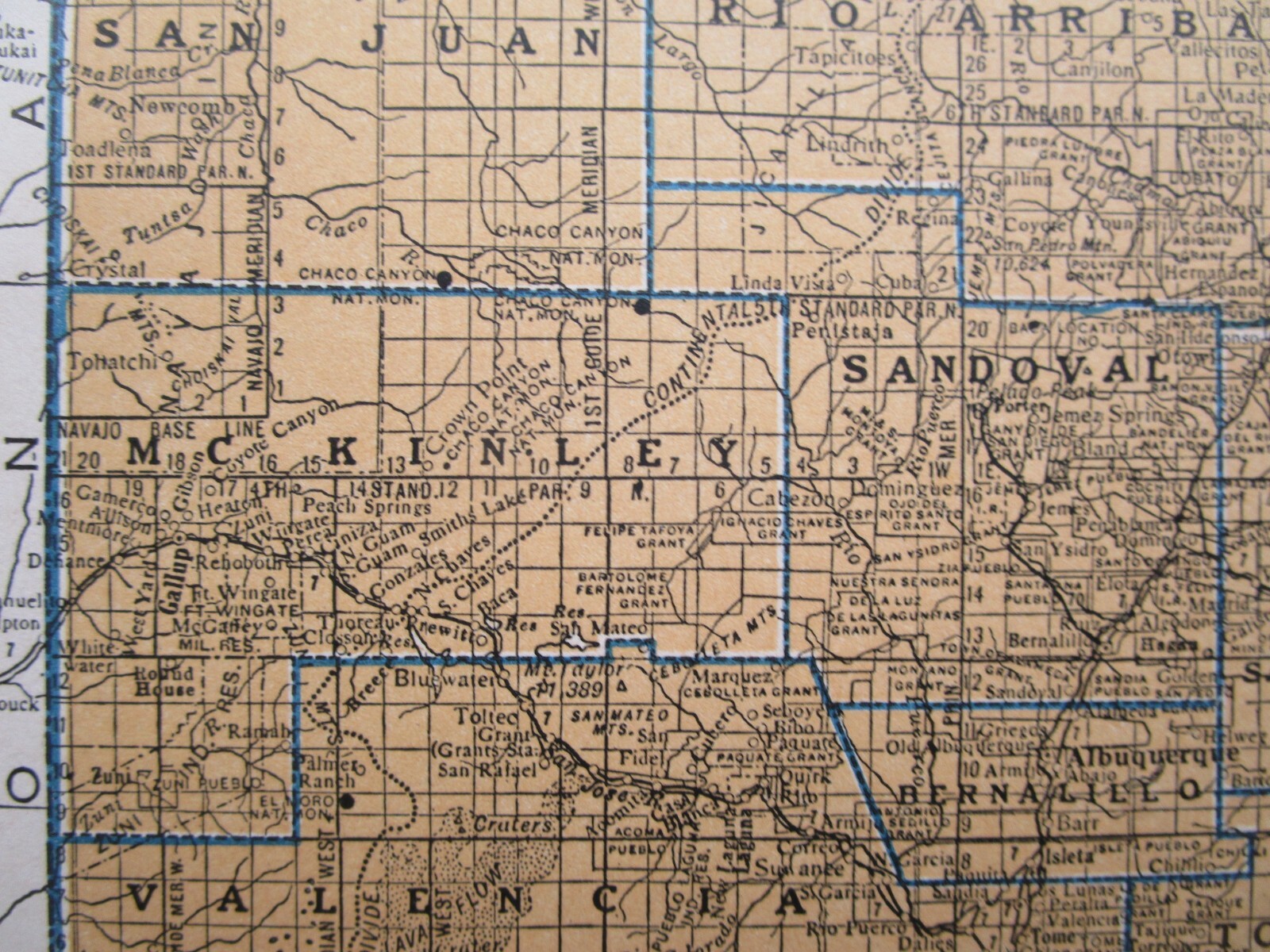 NM NJ Vtg 1939 NEW MEXICO RAILROAD Map. SANTA FE NORTHWESTERN RR or NEW JERSEY