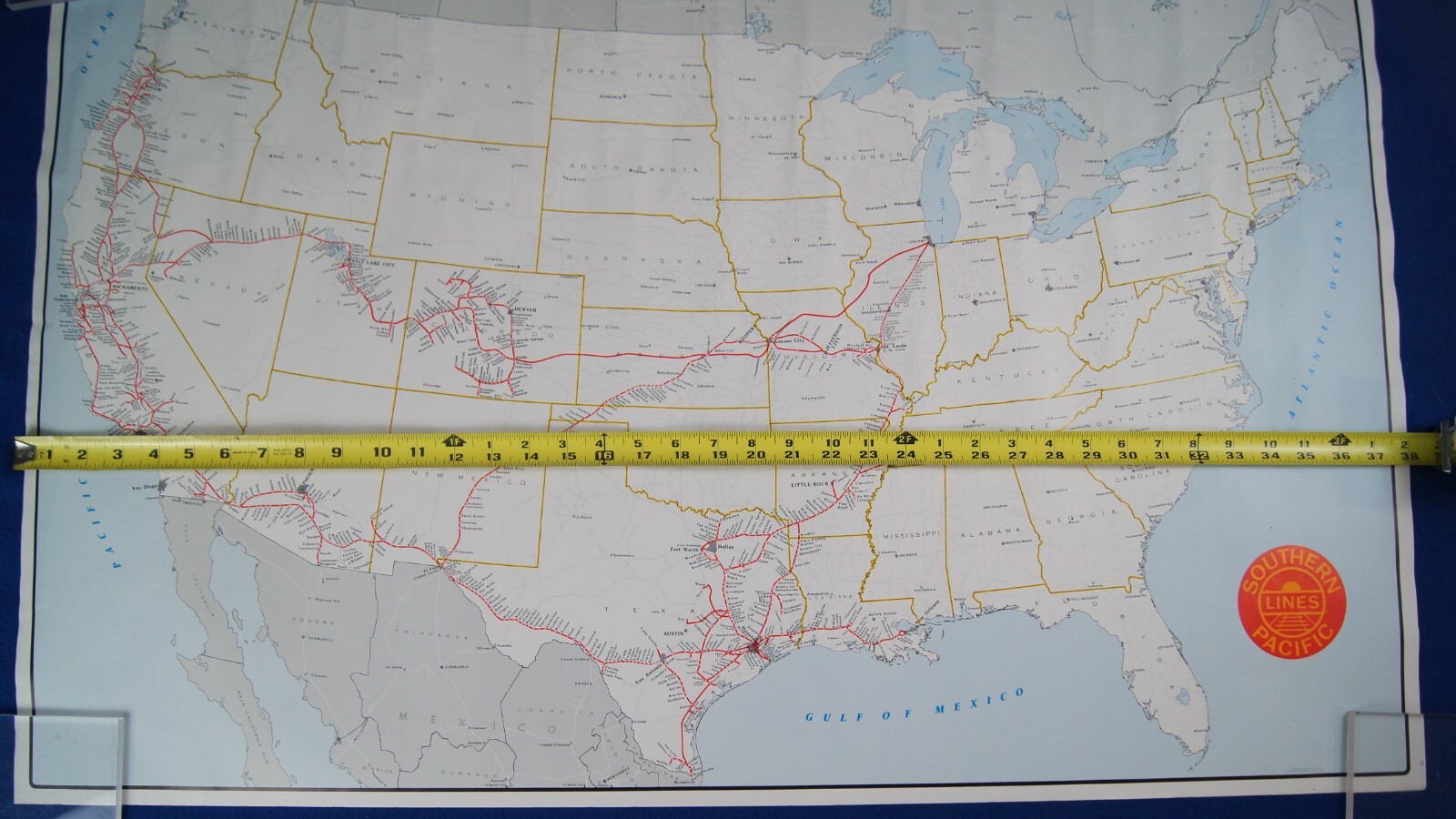 1989 Southern Pacific Lines Service Routes Map Poster 38×25″