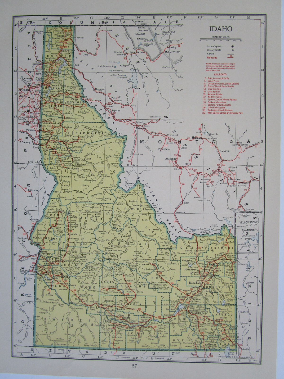1942 ID RAILROAD Map NEZ PERCE & IDAHO RR ~or~ IL Map PADUCAH & ILLINOIS RR