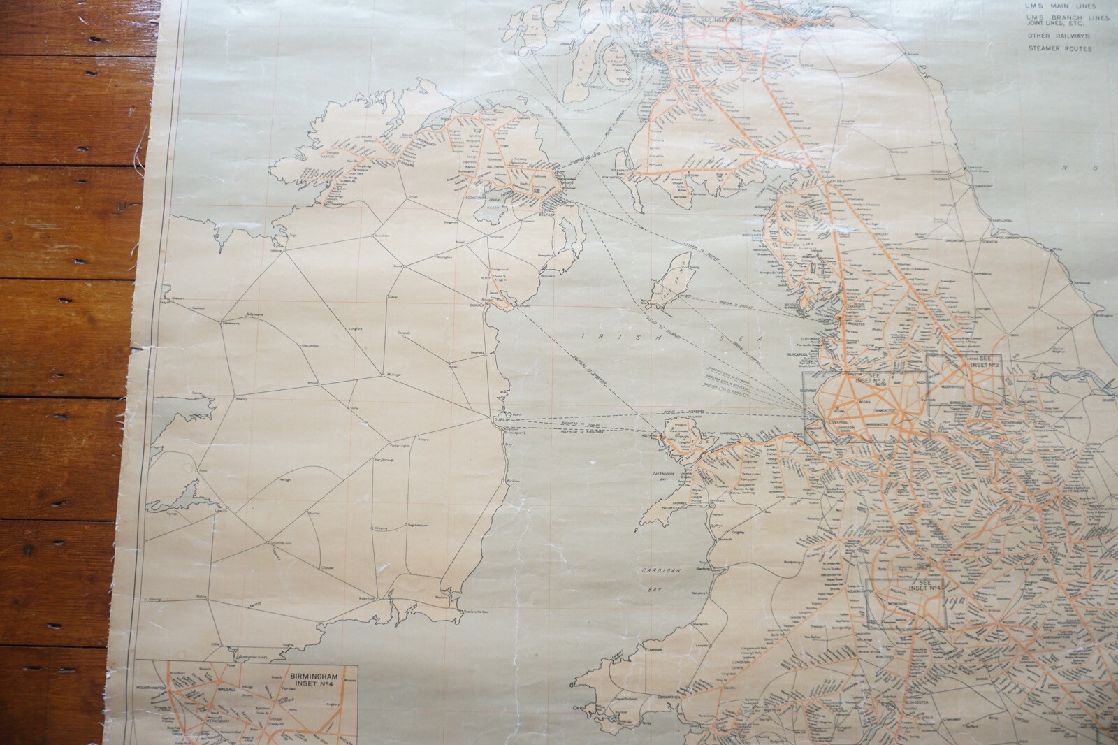 1939 LMS Railway Map Linen Backed for Display in Train Station