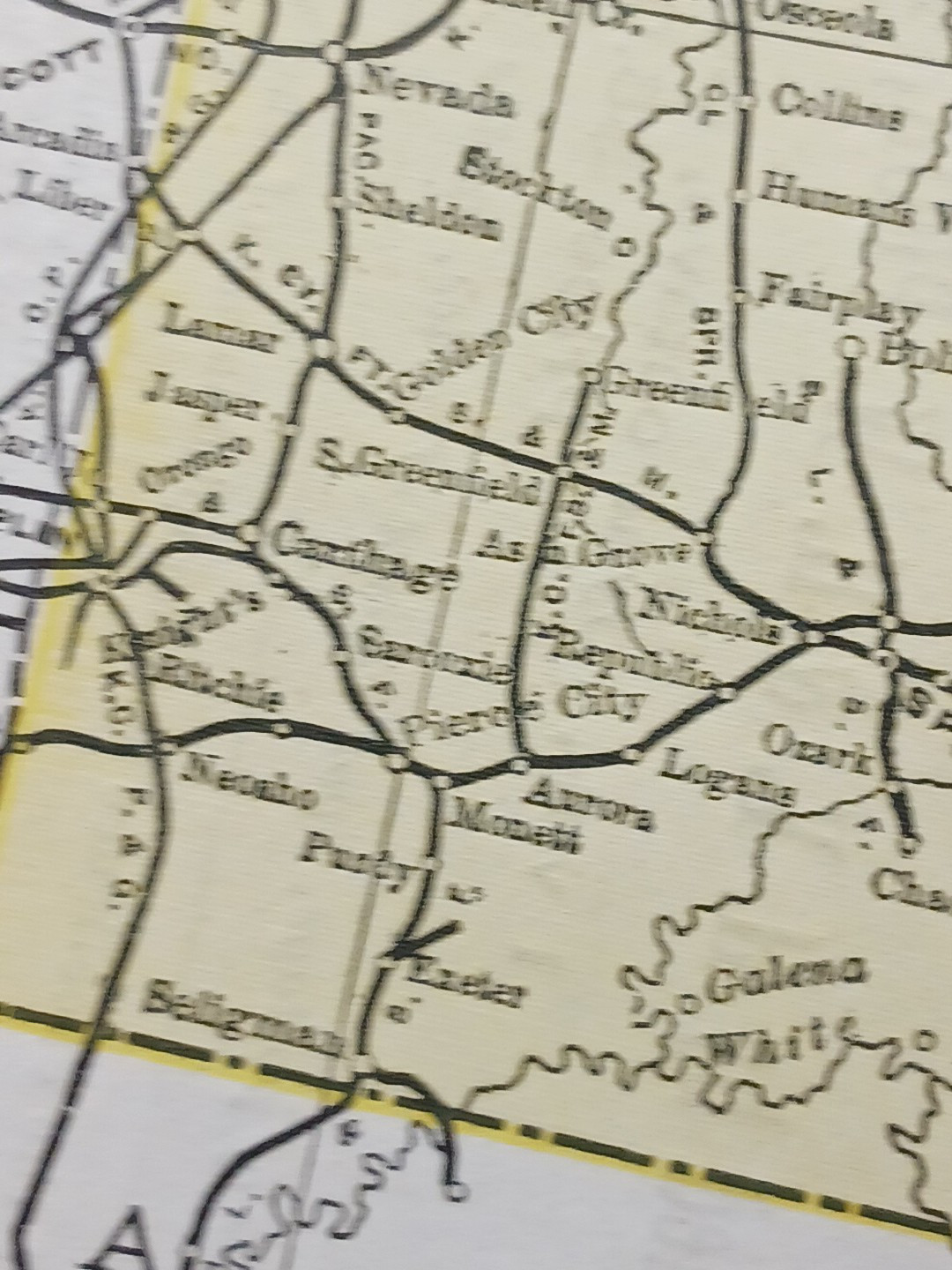 1897 Train Route Map MISSOURI & IOWA all Railroad Lines Station Marked 9″x 11″