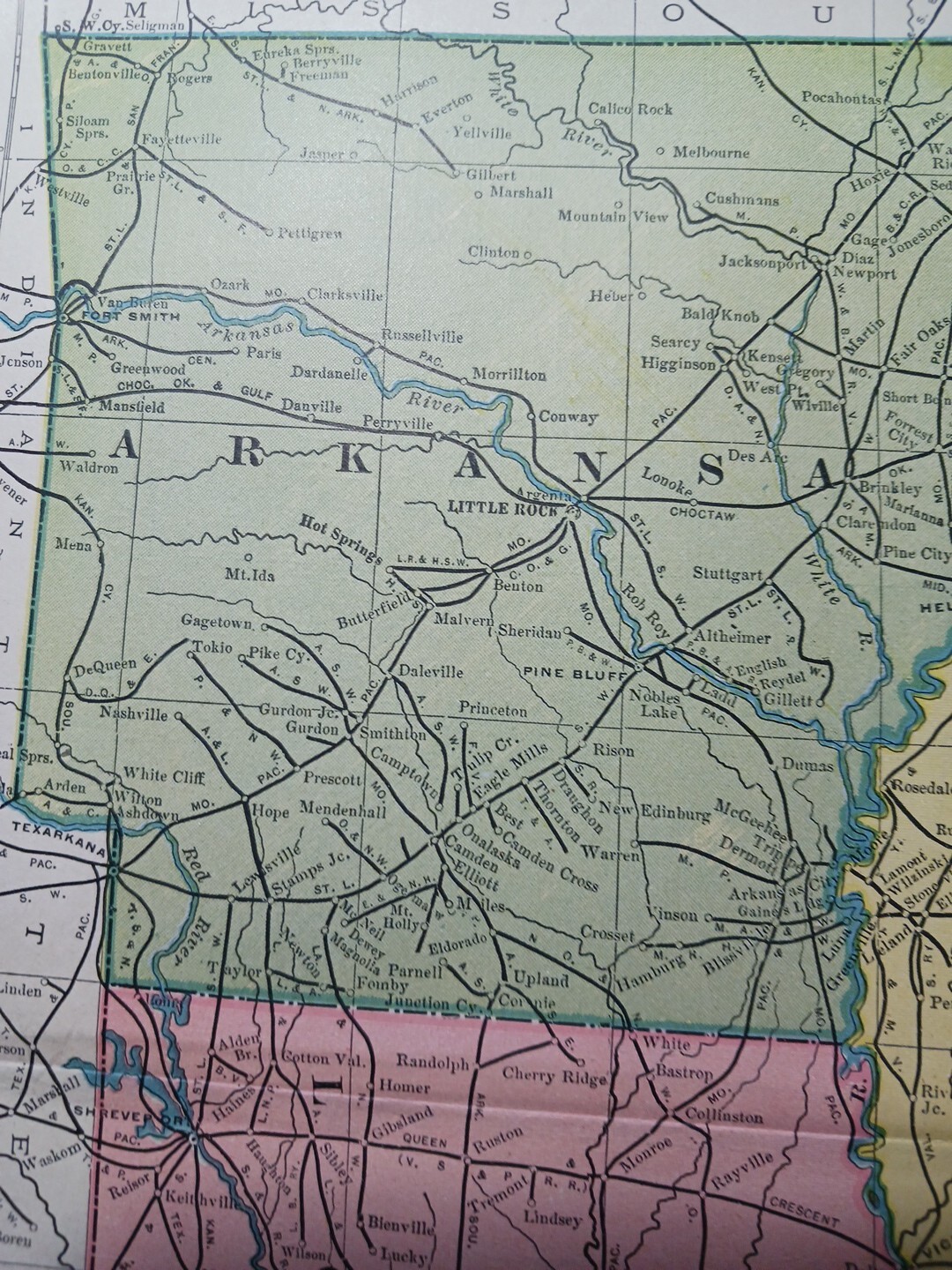 1904 Railroad Map LOUISIANA Arkansas MISSISSIPPI All Lines Train Routes 11″x9″