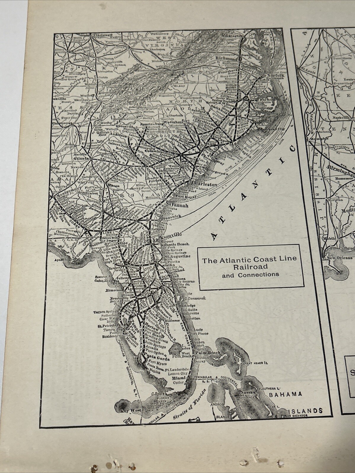 Antique 1908 Map Atlantic Coast & Seaboard Air Line Railroads Systems 11×15 Inch