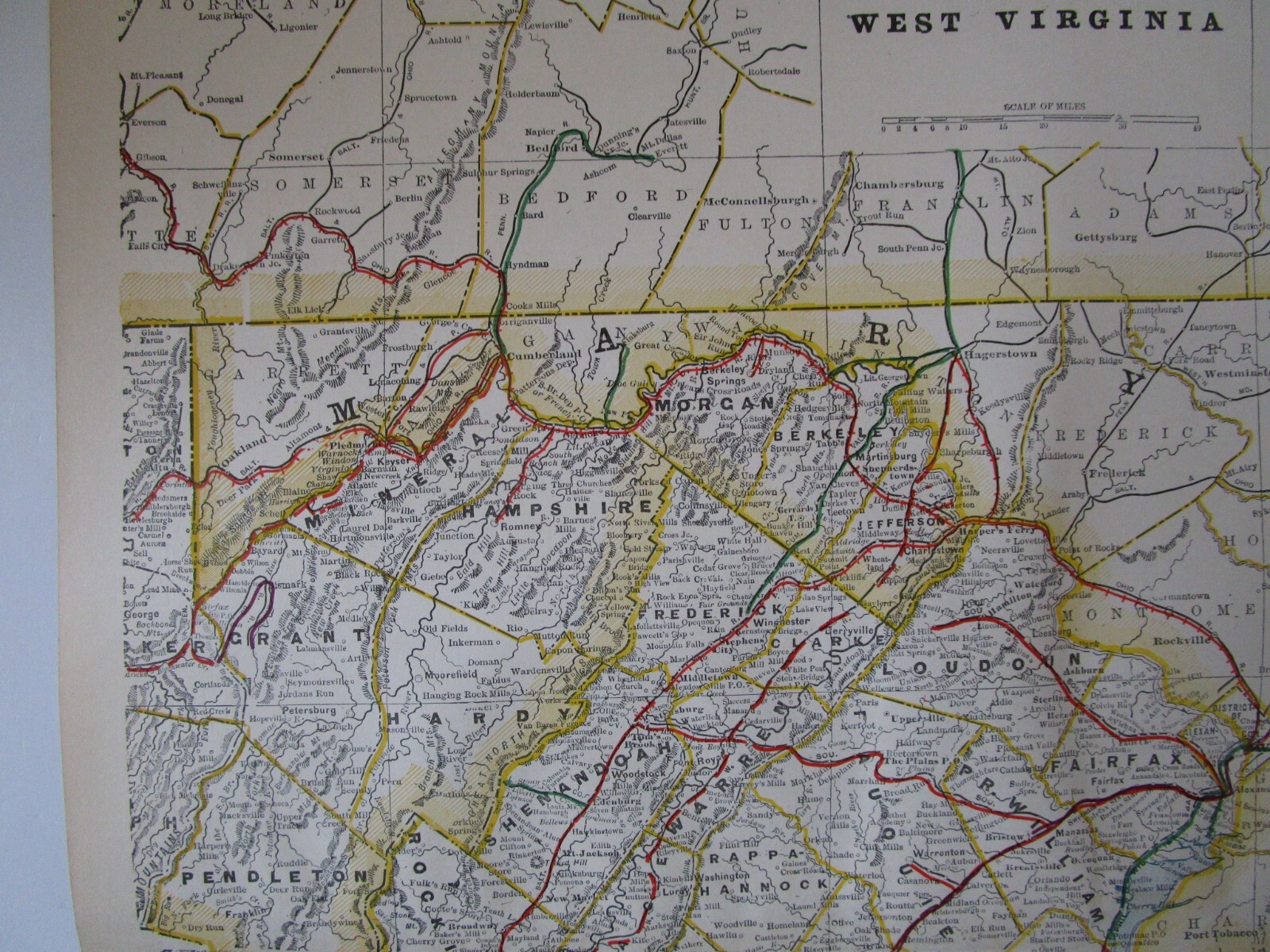 VA WV 1898 EASTERN VIRGINIA, W. VA STEAM RAILROAD Map. FARMVILLE & POWHATAN RR