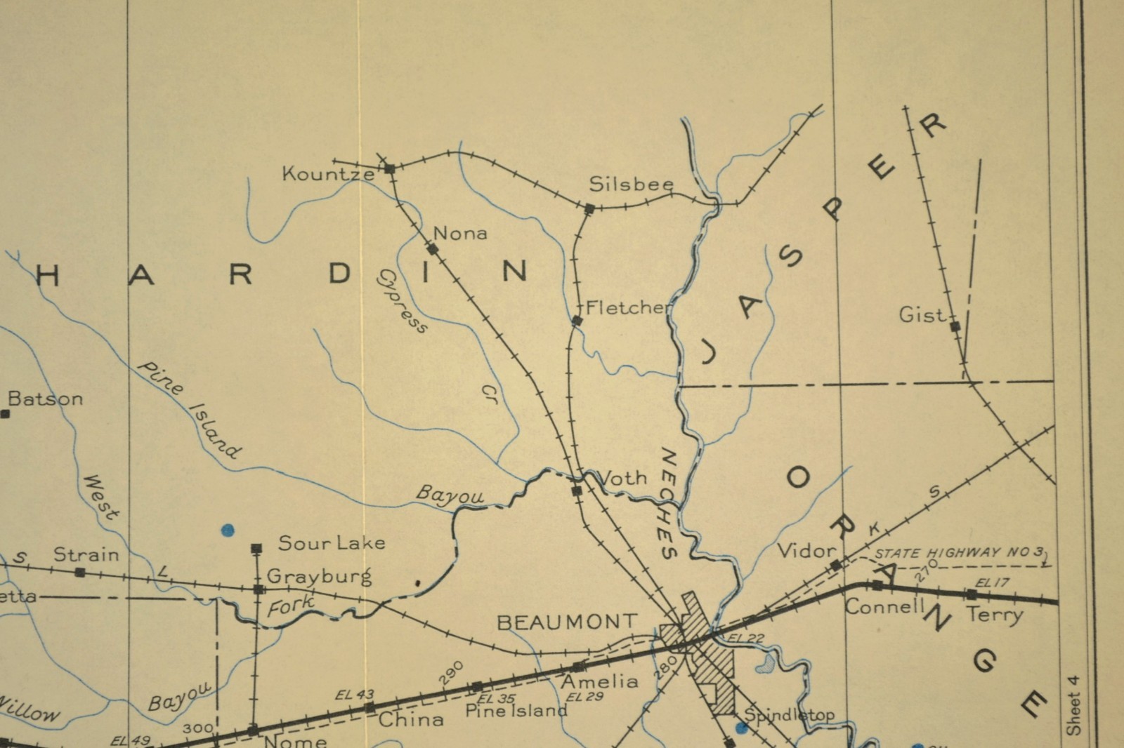 Vintage Southern Pacific RR Map Beaumont Texas Port Arthur Nederland Port Neches