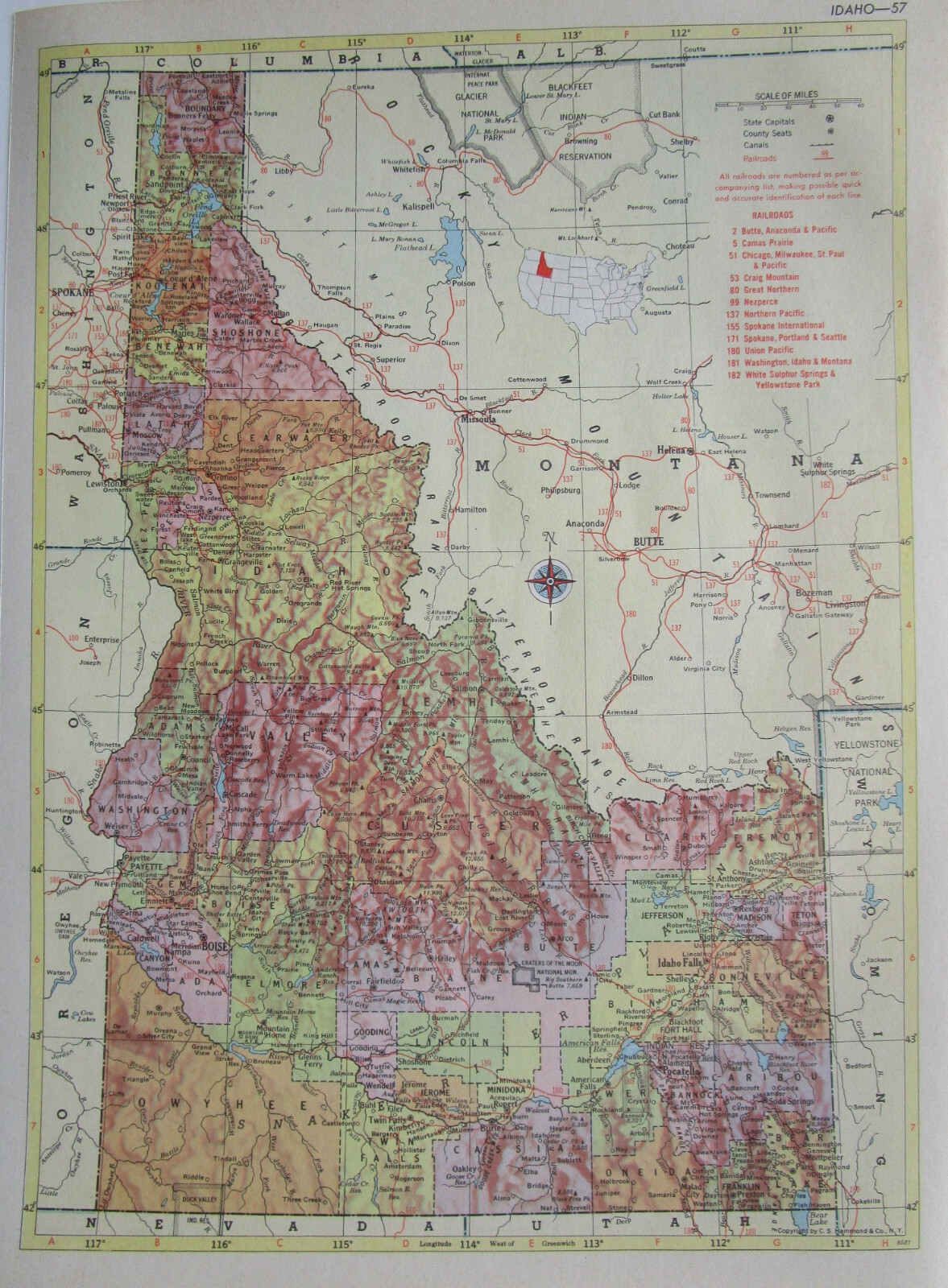 IL ID 1956 ILLINOIS RAILROAD Map LITCHFIELD & MADISON RR ~or~ IDAHO. NEZPERCE RR