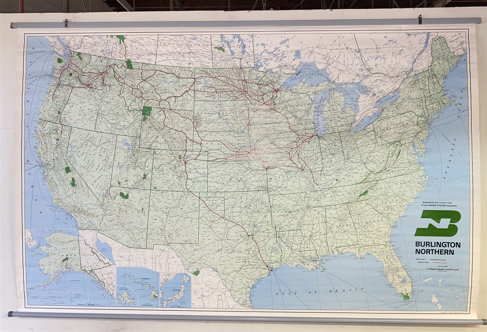 5 foot 1971 Burlington Northern Pacific Railroad Map System