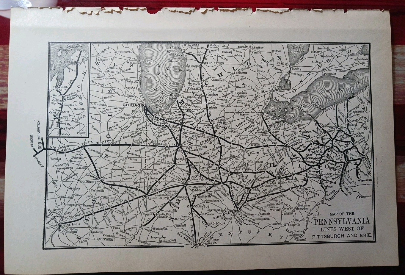 1897 Train Route Map PENNSYLVANIA RAILROAD Lines West Of Pittsburgh & Erie