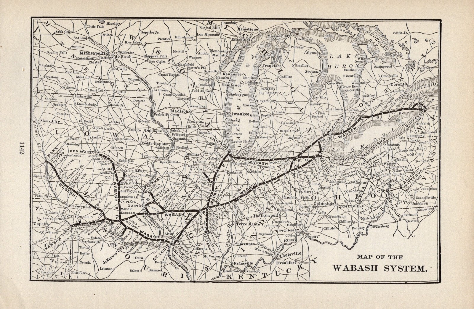 1914 Antique Wabash System Railroad Map Vintage Railway Map 1566