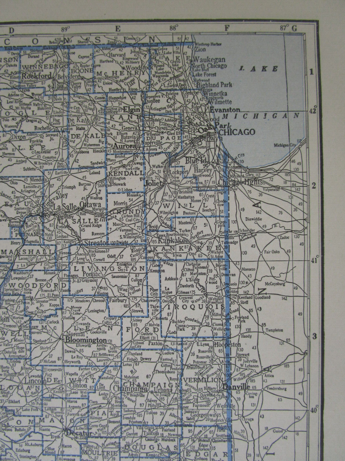 IL ID 1931 ILLINOIS RAILROAD Map McCOMB, INDUSTRY, & LITTLETON RR ~or~ IDAHO