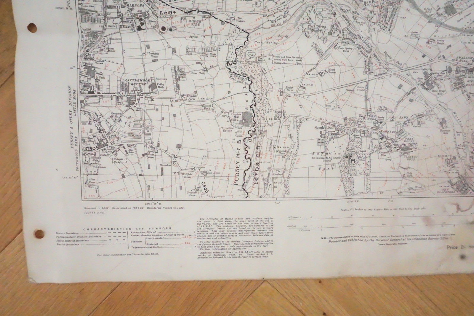 1938 Farnley Littlemoor Bramley Yorkshire LNER LMS Railway OS Linen Map Ref 47 *