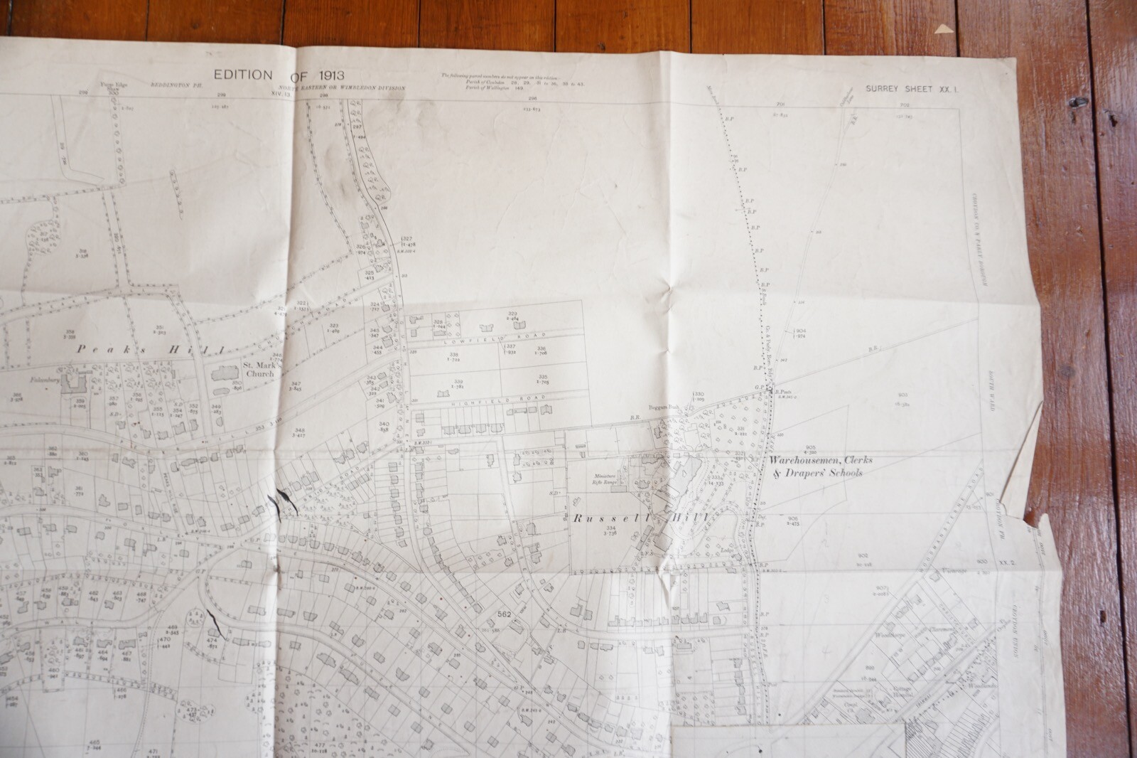 1913 Russell Hill Peaks Hill OS Railway Map London