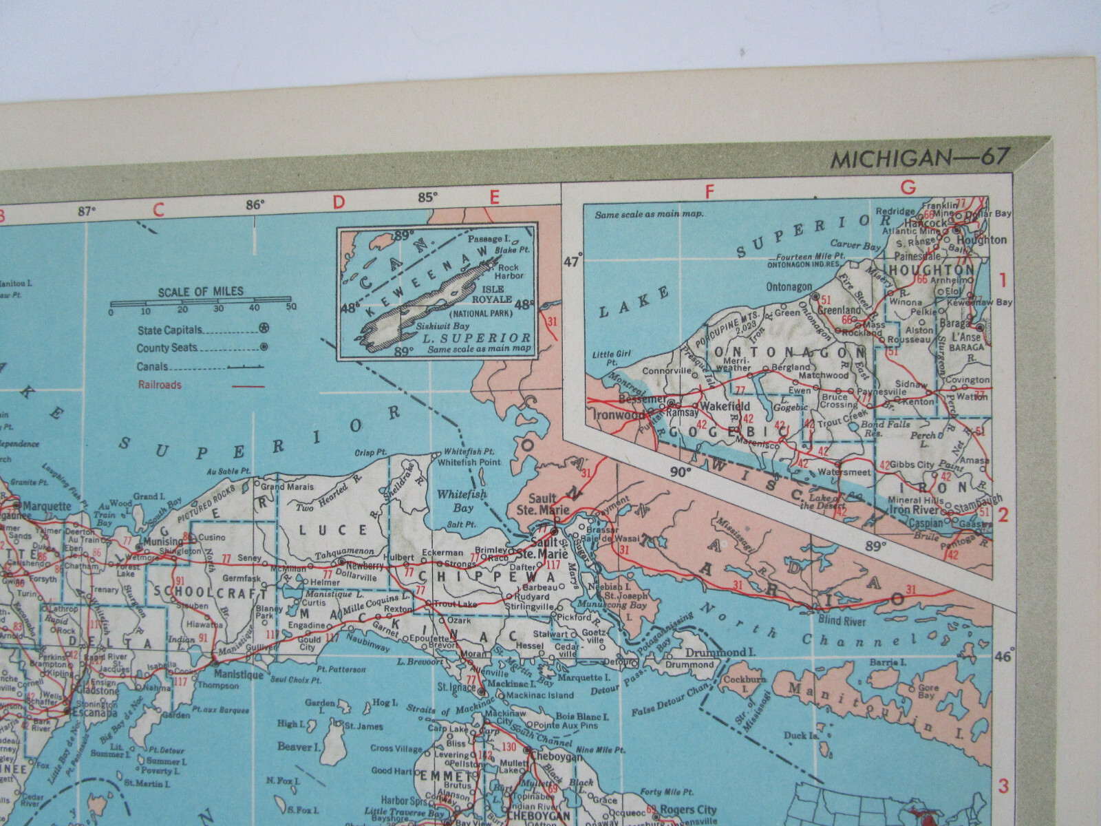 MN MI 1951 MINNESOTA RAILROAD Map DULUTH, SOUTH SHORE, & ATLANTIC RR or MICHIGAN