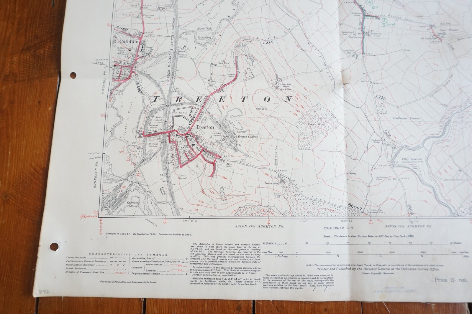 1938 Whiston Treeton Yorkshire LMS Railway OS Linen Map Ref 12