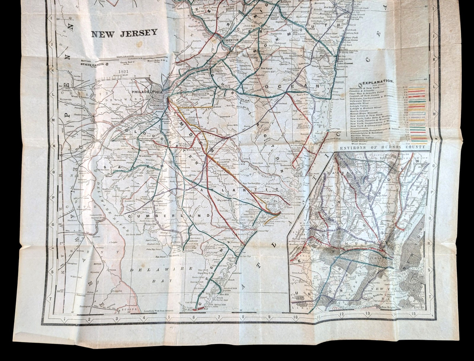 Cram’s Township And Railroad Map of New Jersey George F Cram Pocket Folder 1891