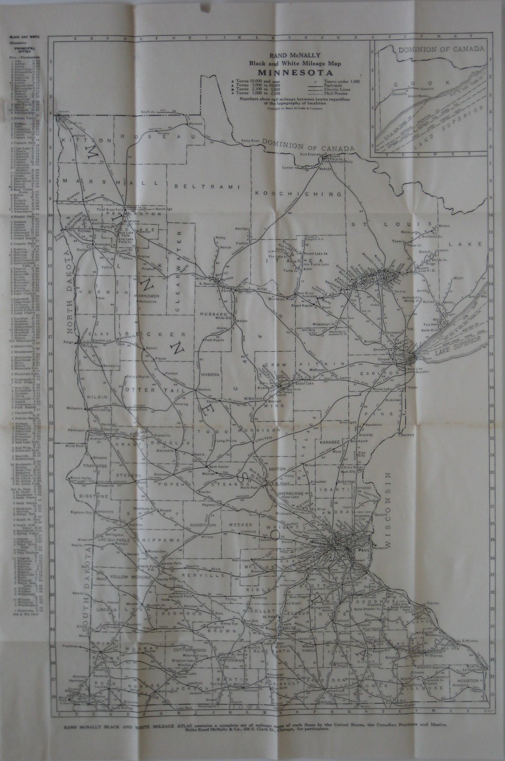 1921 Traveling Salesman Electric Railroad Mileage Map MINNESOTA Hotel Directory