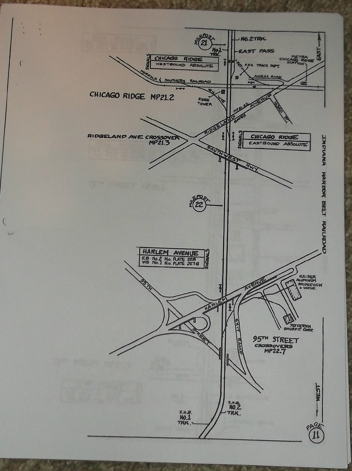 REPRO INDIANA HARBOR BELT IHB 1994 DISPATCHERS TRACK CHART CP UP NS EJ&E IC GTW