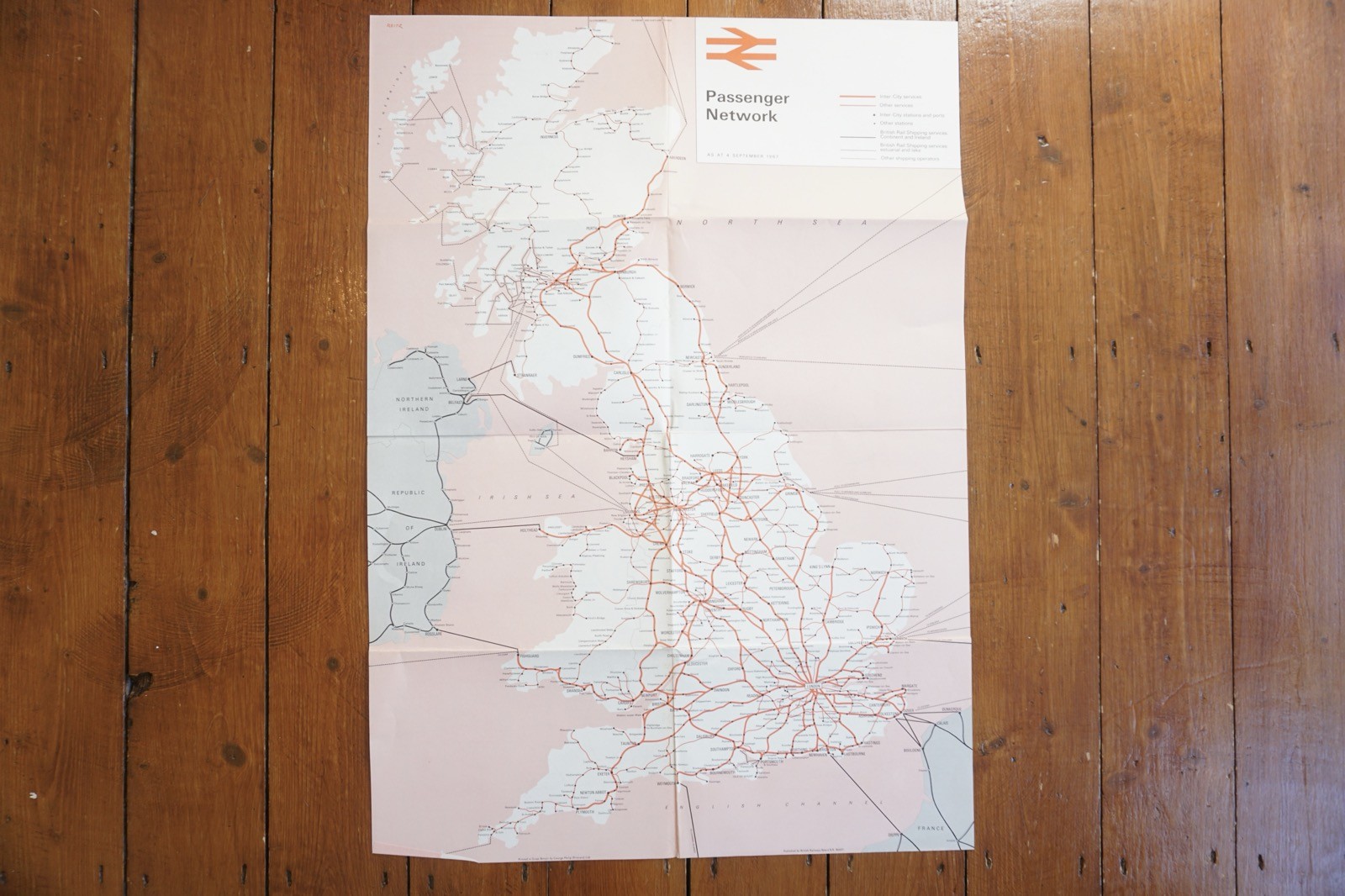 Sept 1967 British Rail Passenger Network Railway Map Eastern Region
