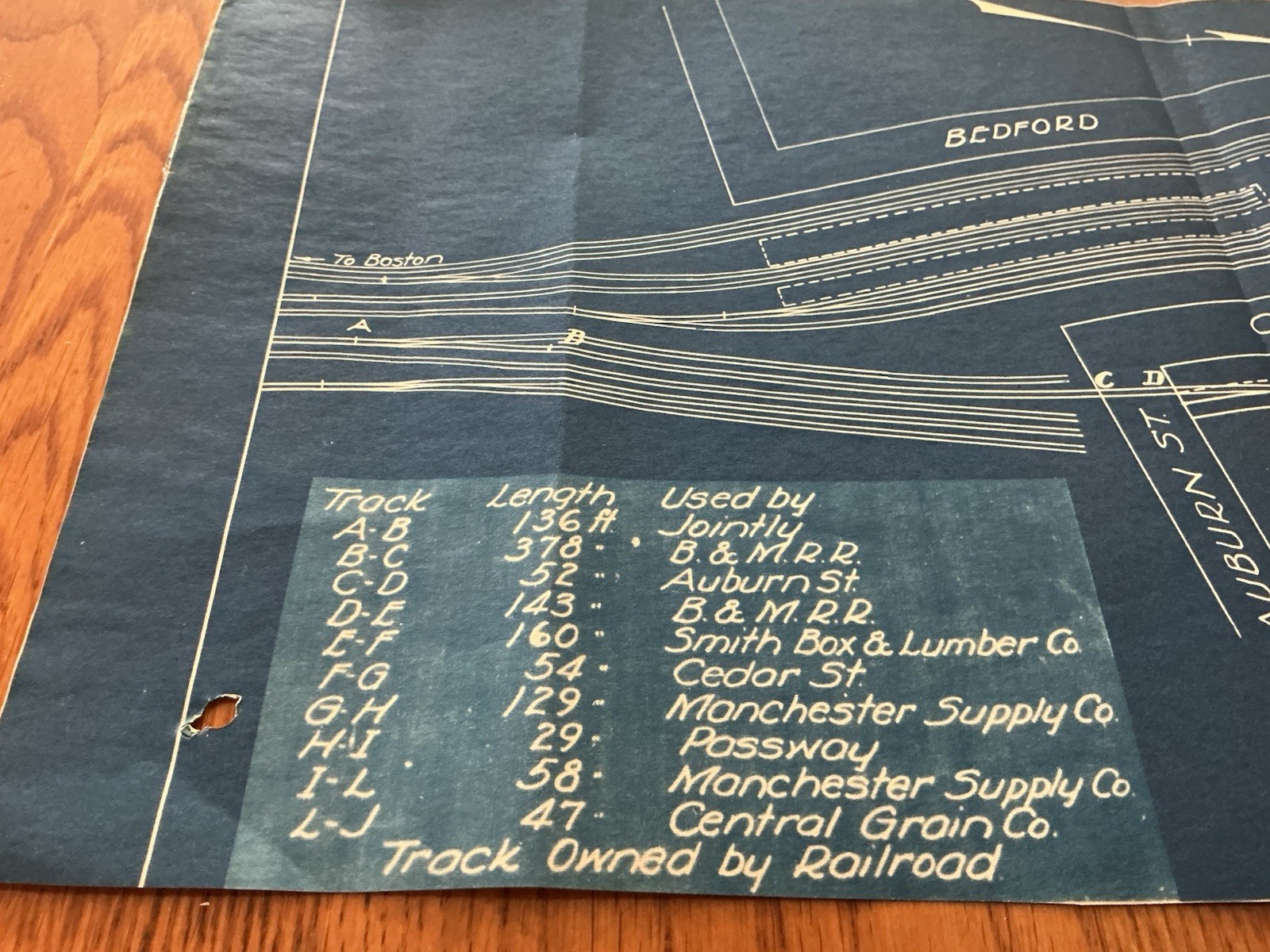 1933 Boston & Maine Railroad Blueprint Track Map Manchester NH Canal St Industry