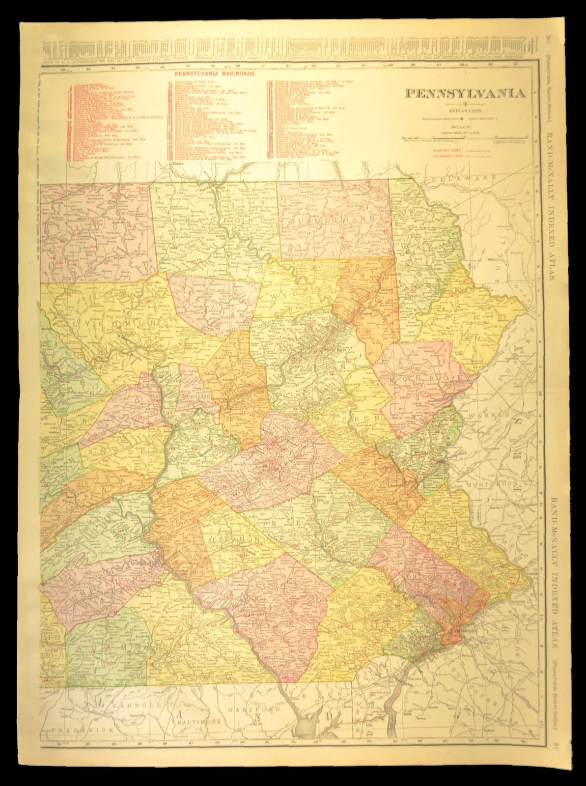 1911 Eastern Pennsylvania Railroad Map ORIGINAL Atlas Map Reading RR PRR DATED