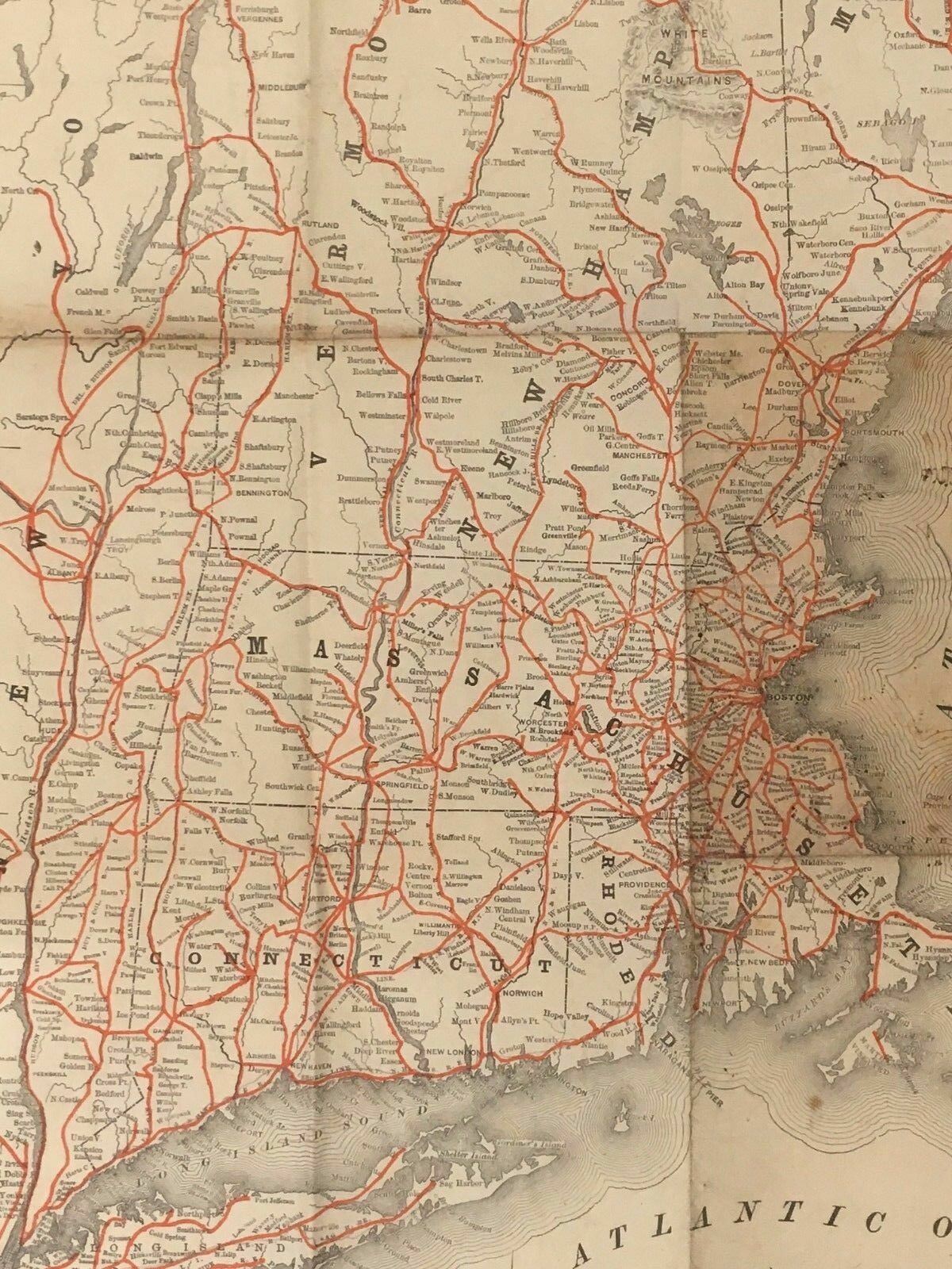 Railway Map NE States Pathfinder Railway Engraved Map c: 1870s/1880s Rand Avery