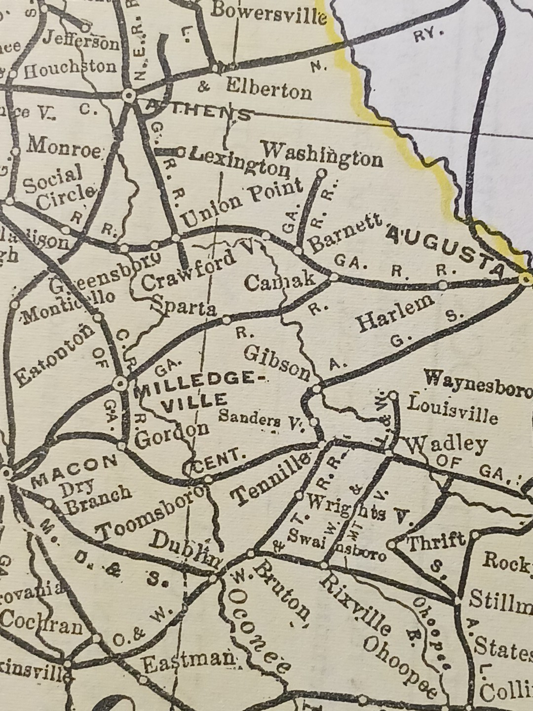 ~ 1897 Train Route Map Alabama FLORIDA Georgia ☆ all Railroad Lines Marked 9×11