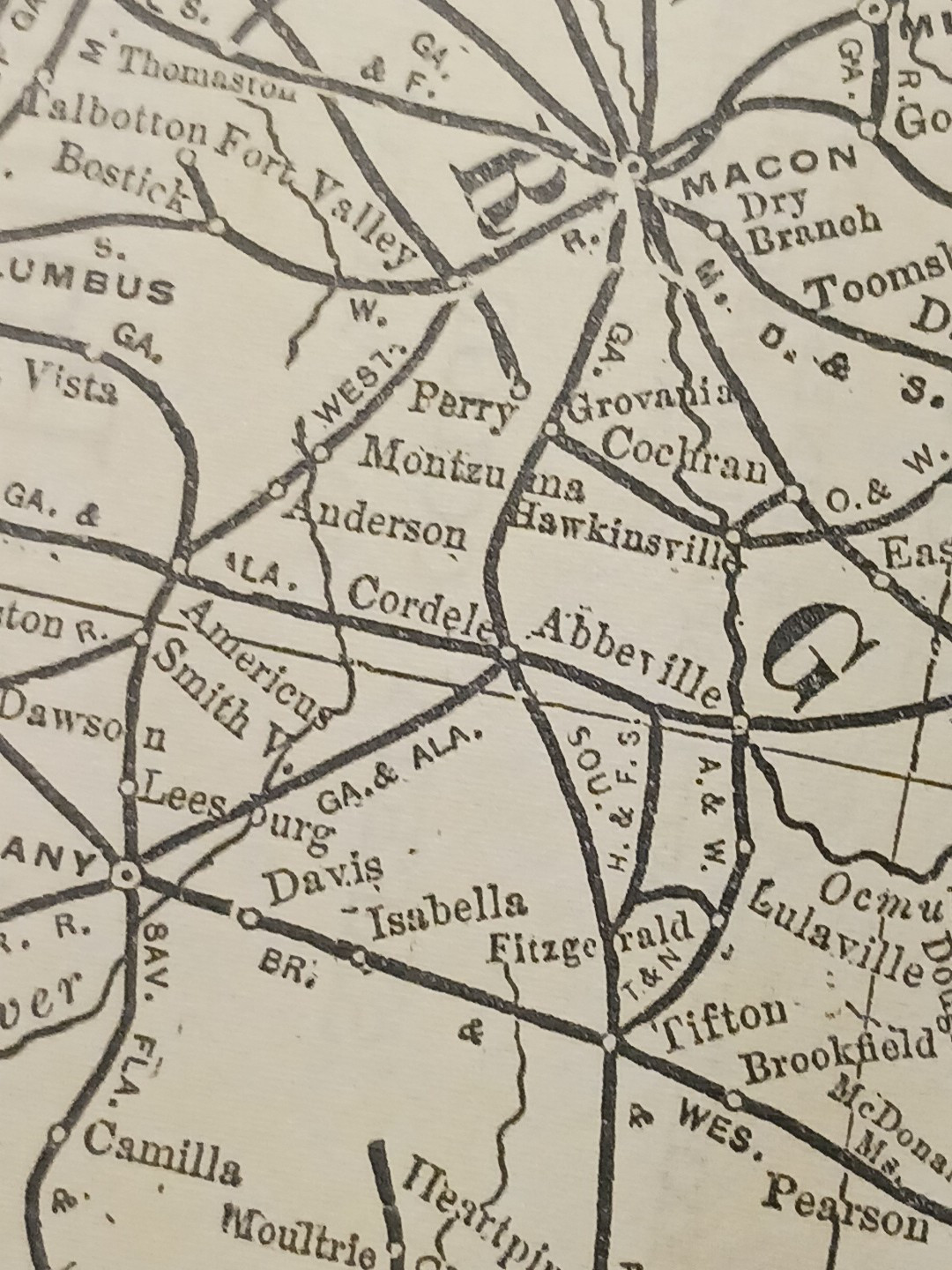 ~ 1897 Train Route Map Alabama FLORIDA Georgia ☆ all Railroad Lines Marked 9×11