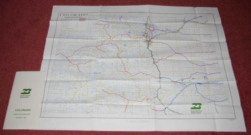 1983 Burlington Northern Railroad Colorado Map 38 1/4″ by 30 1/4″