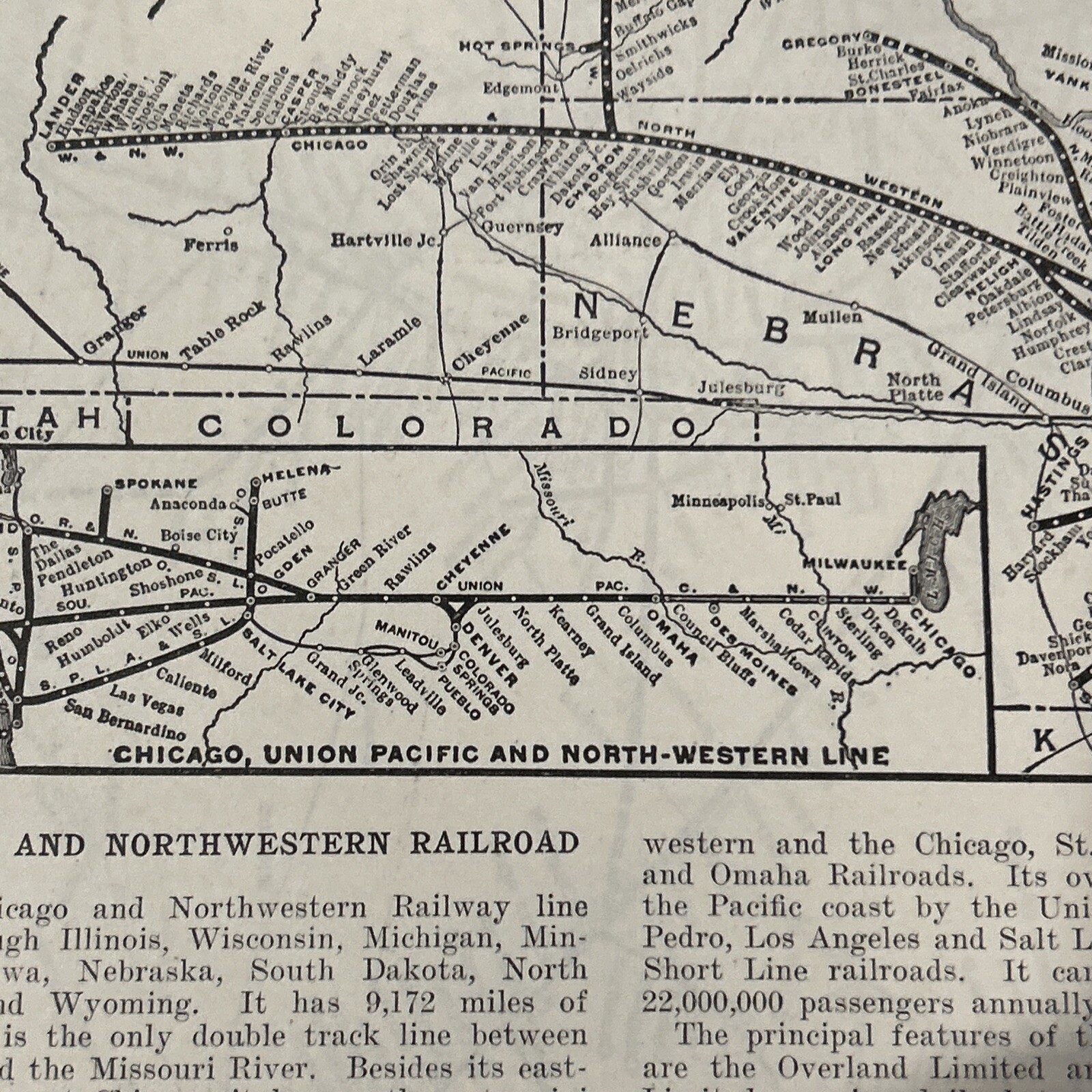 Antique 1908 Map Of The Chicago And Northwestern Railroad System 11×15 Inches