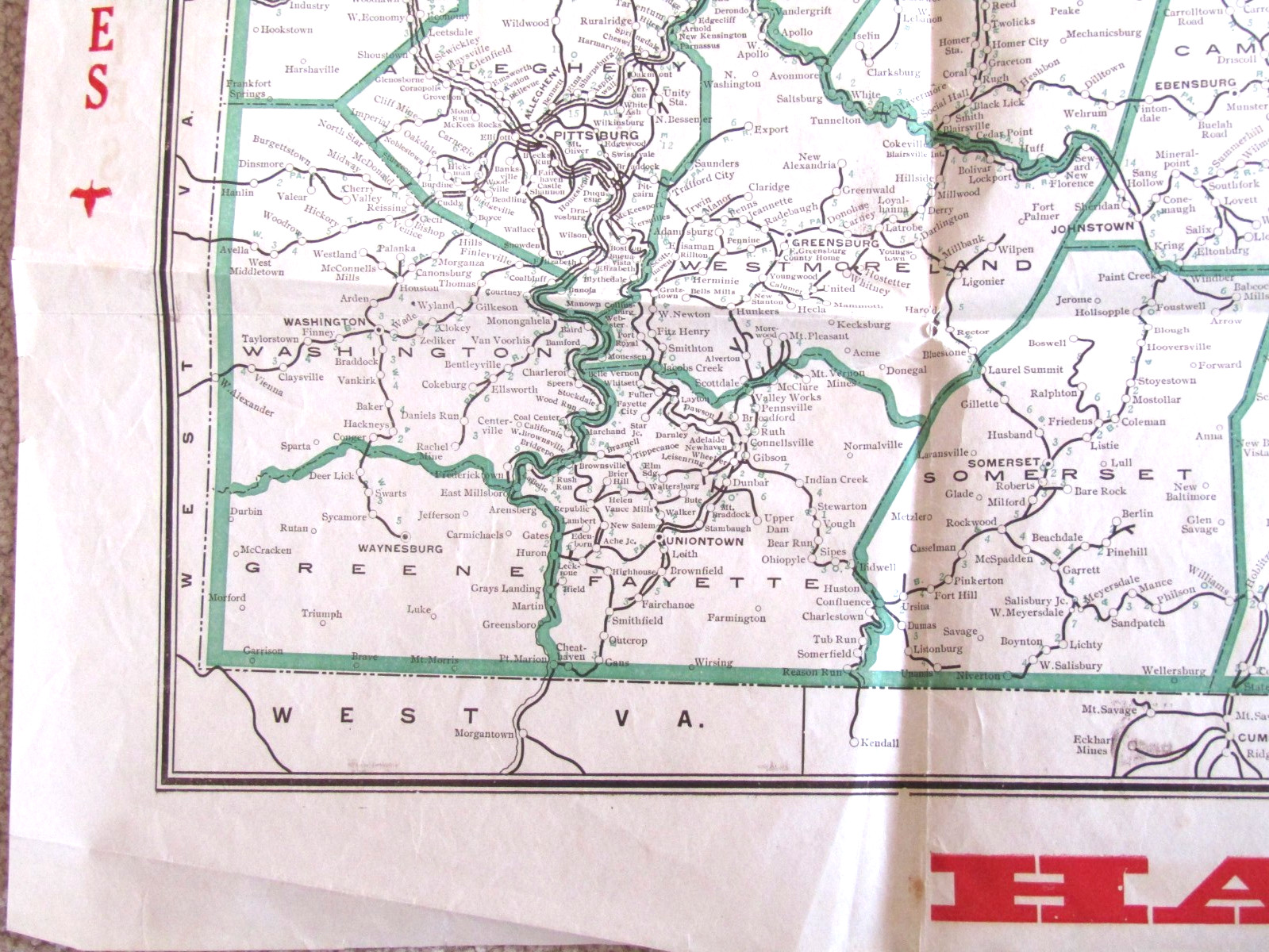 Railroad Distance Map of Pennsylvania Jan 26, 1906 Large 40″ x 27″ Erie, PA
