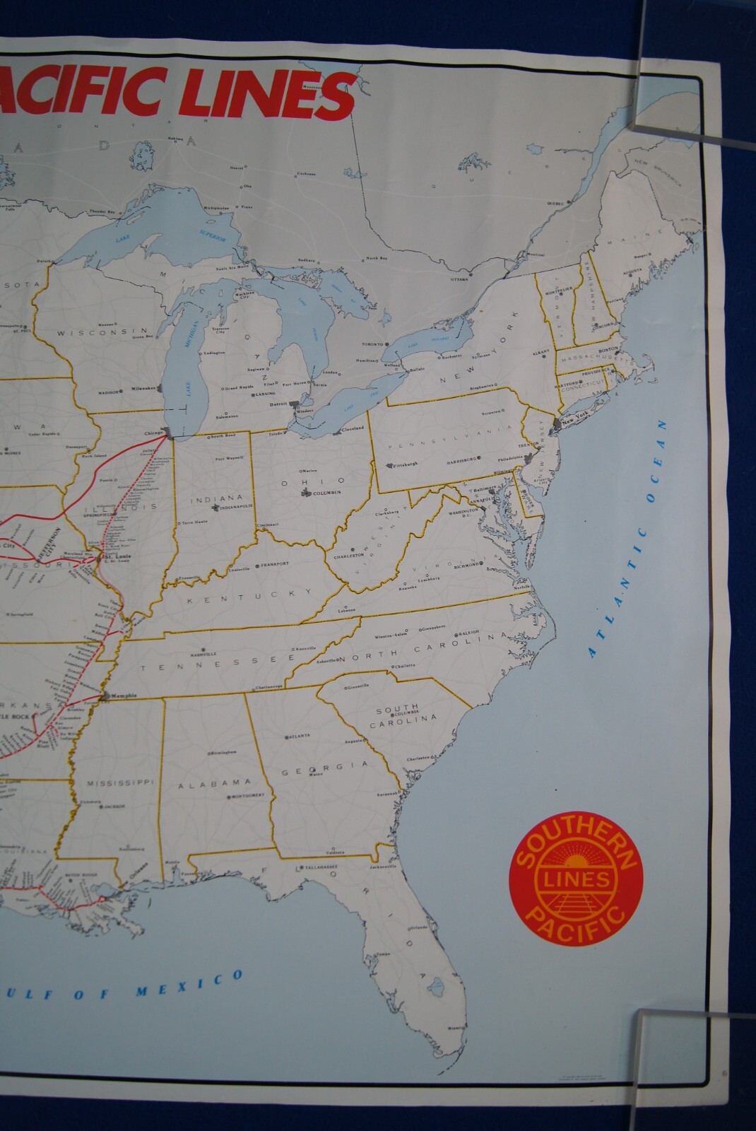 1989 Southern Pacific Lines Service Routes Map Poster 38×25″