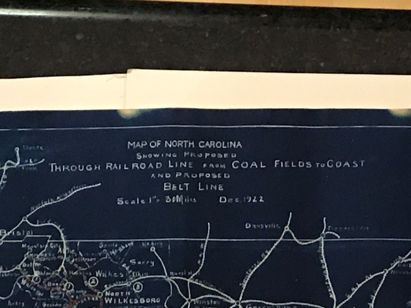Antique Map of Proposed 1922 NC RR line from coal field to coast