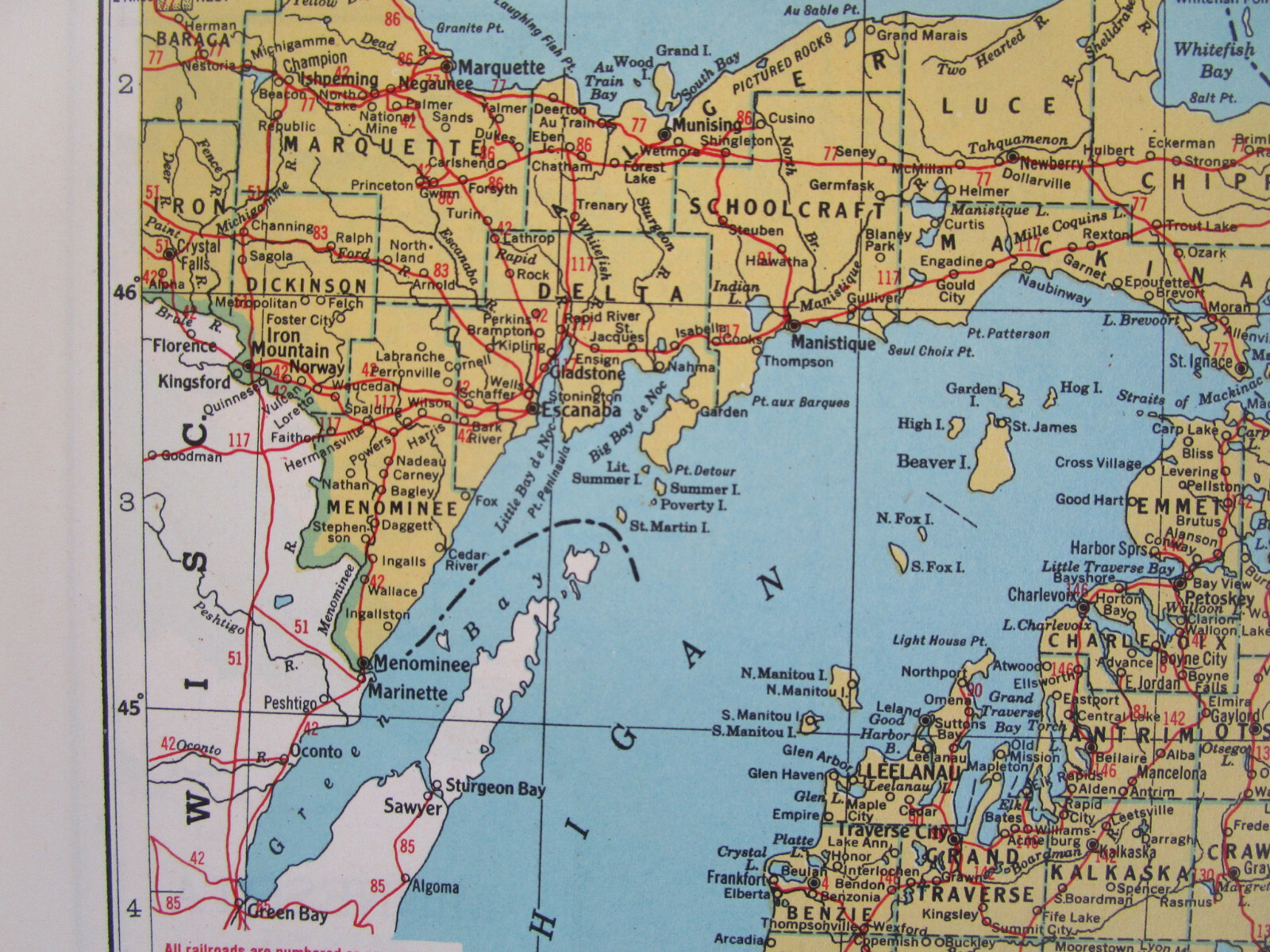 MN MI 1948 MINNESOTA RAILROAD Map. DULUTH & NORTHEASTERN RR ~or~ MICHIGAN