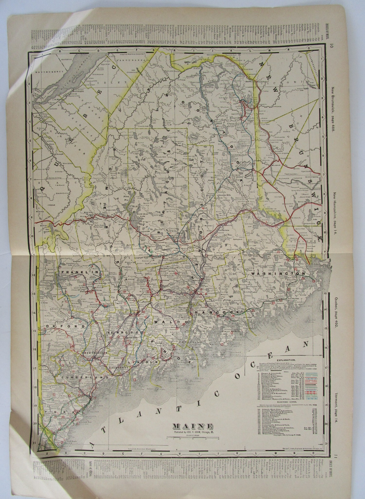ME 1903 MAINE STEAM / INTERURBAN RAILROAD MAP. AS IS. HEAVY FOLDS BUT COMPLETE