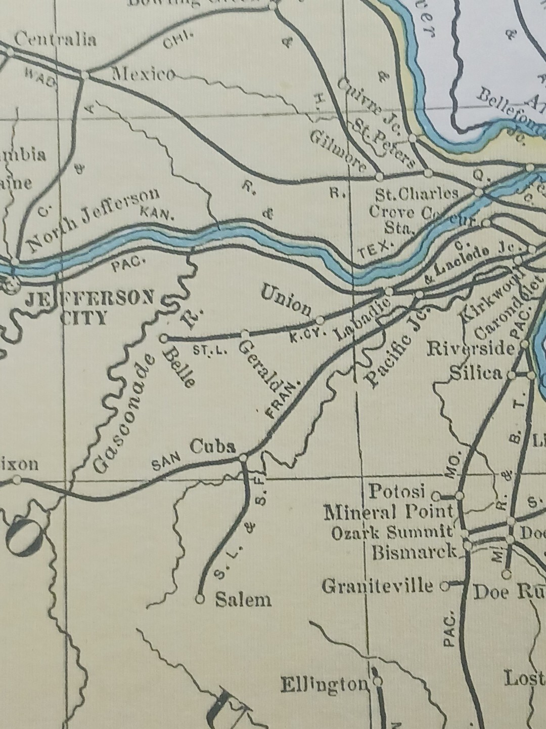 1904 Dated Railroad Map IOWA & MISSOURI all Lines Train Routes 11″x9″ COLOR