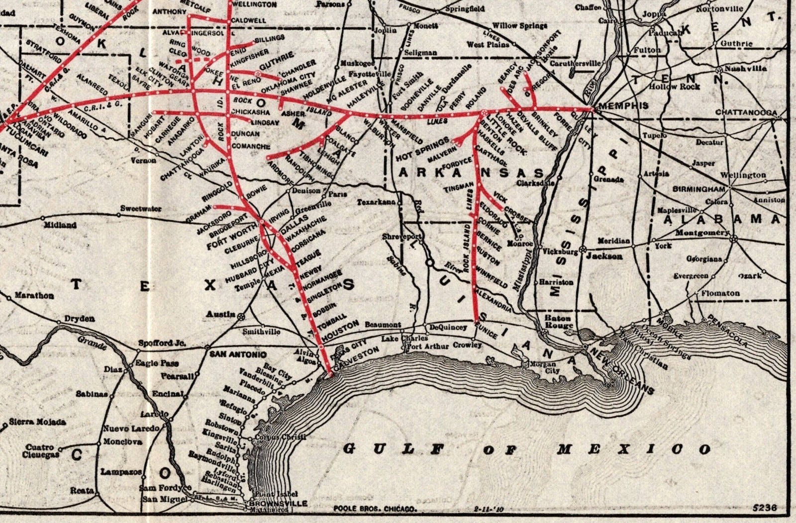 1910 Antique Chicago Rock Island Pacific Railroad Map Rock Island System 2653