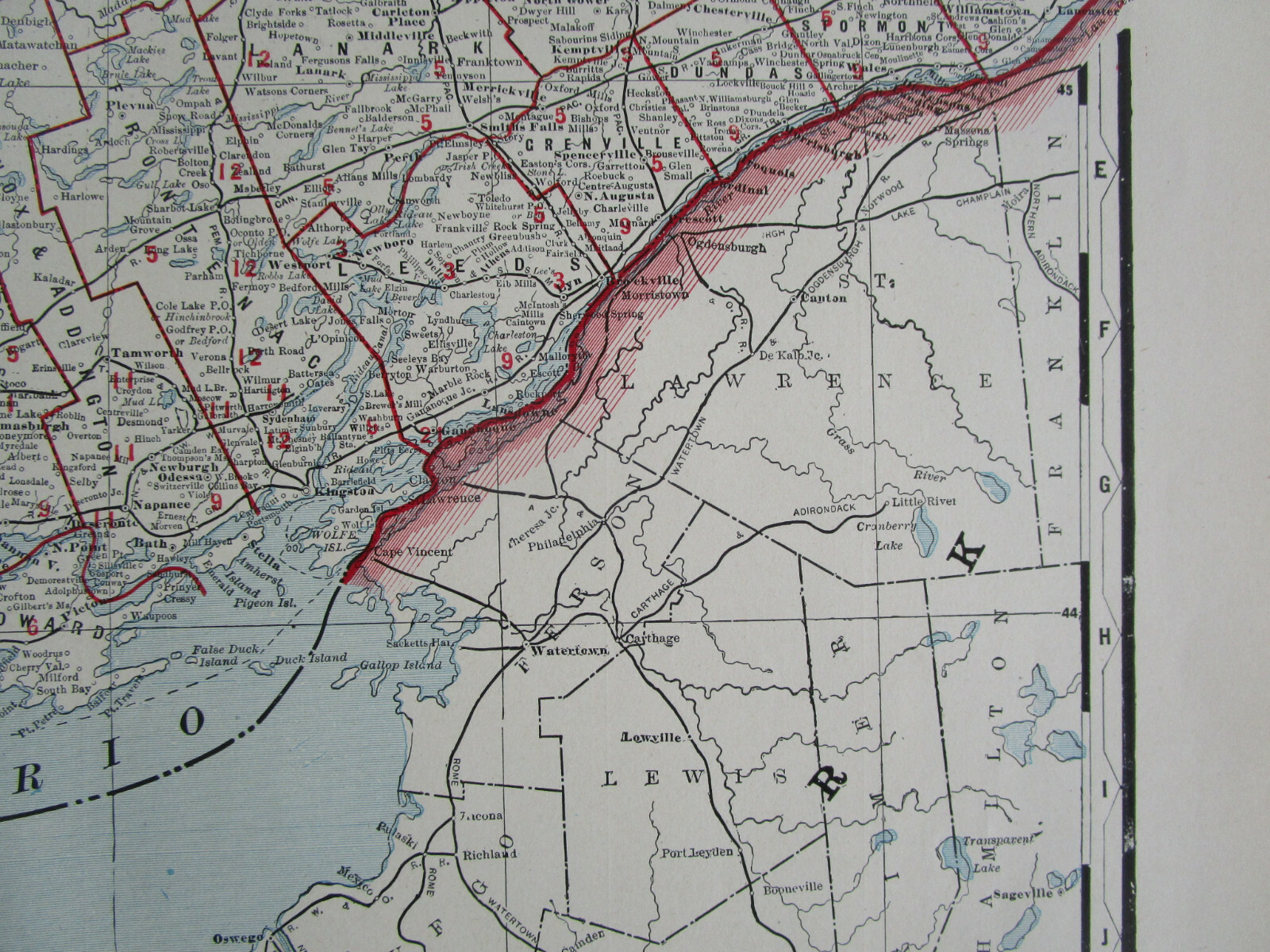 CANADA 1895 ONTARIO RAILROAD Map Cram ~ AS IS ~ PONTIAC PACIFIC JCT RR
