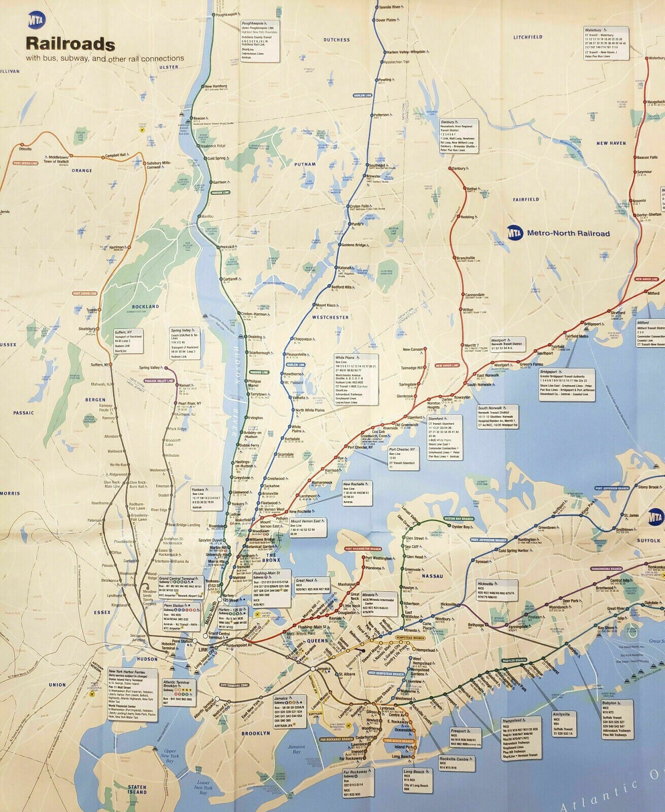 Current New York MTA NYC Subway Train & LIRR Map + Manhattan Bus Map Combo Set