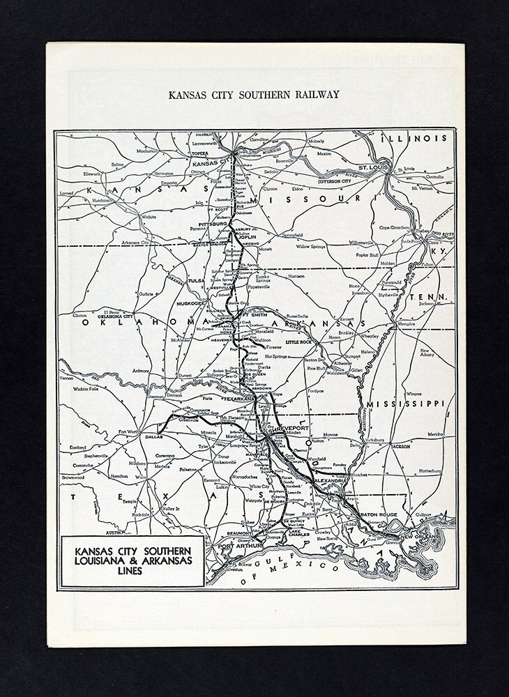 1941 LaSalle Map Kansas City Southern Railroad Louisiana Route New Orleans Mo AR