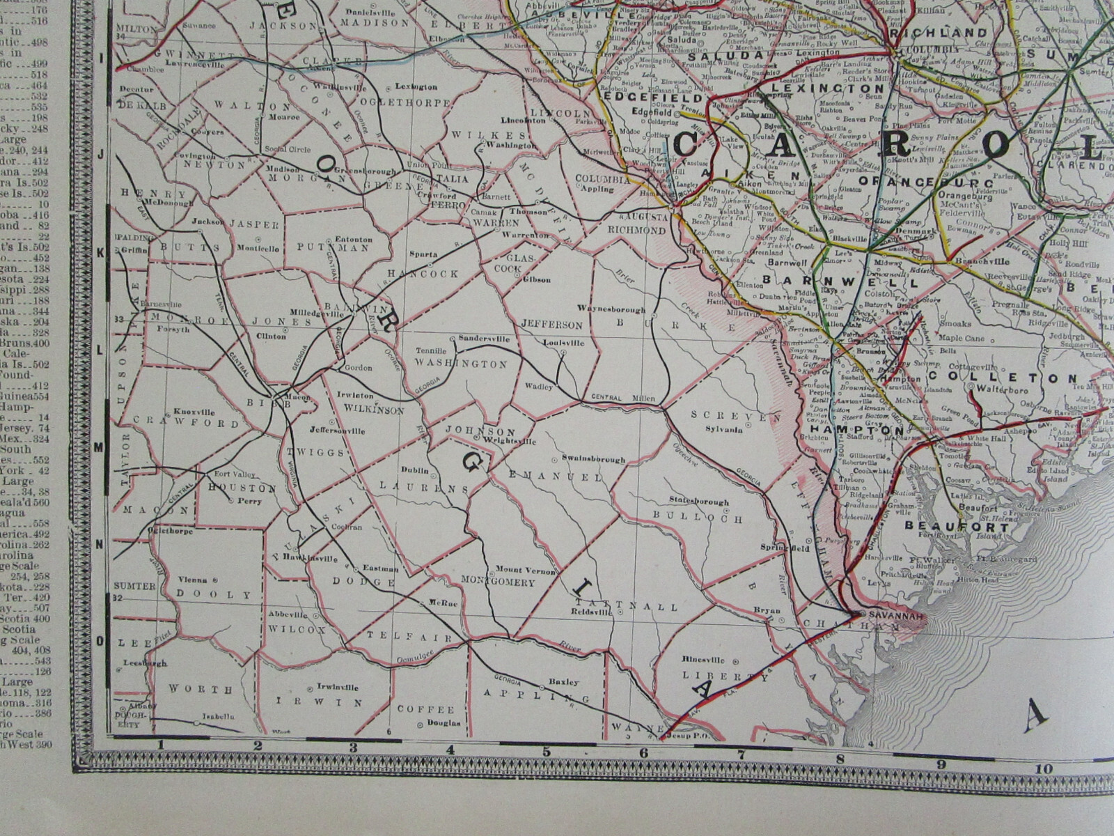 NC SC 1897 NORTH / SOUTH CAROLINA Cram RAILROAD Map. RED SPRINGS & BOWMORE RR