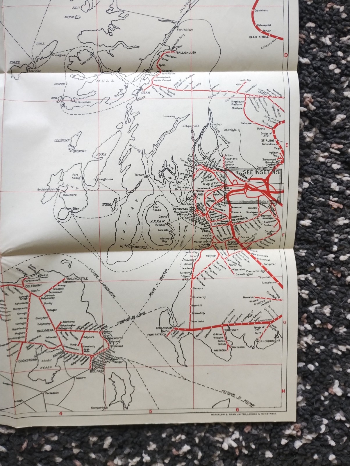 1939 London Midland and Scottish Railway Map showing Lines in W. Scotland & N.I.