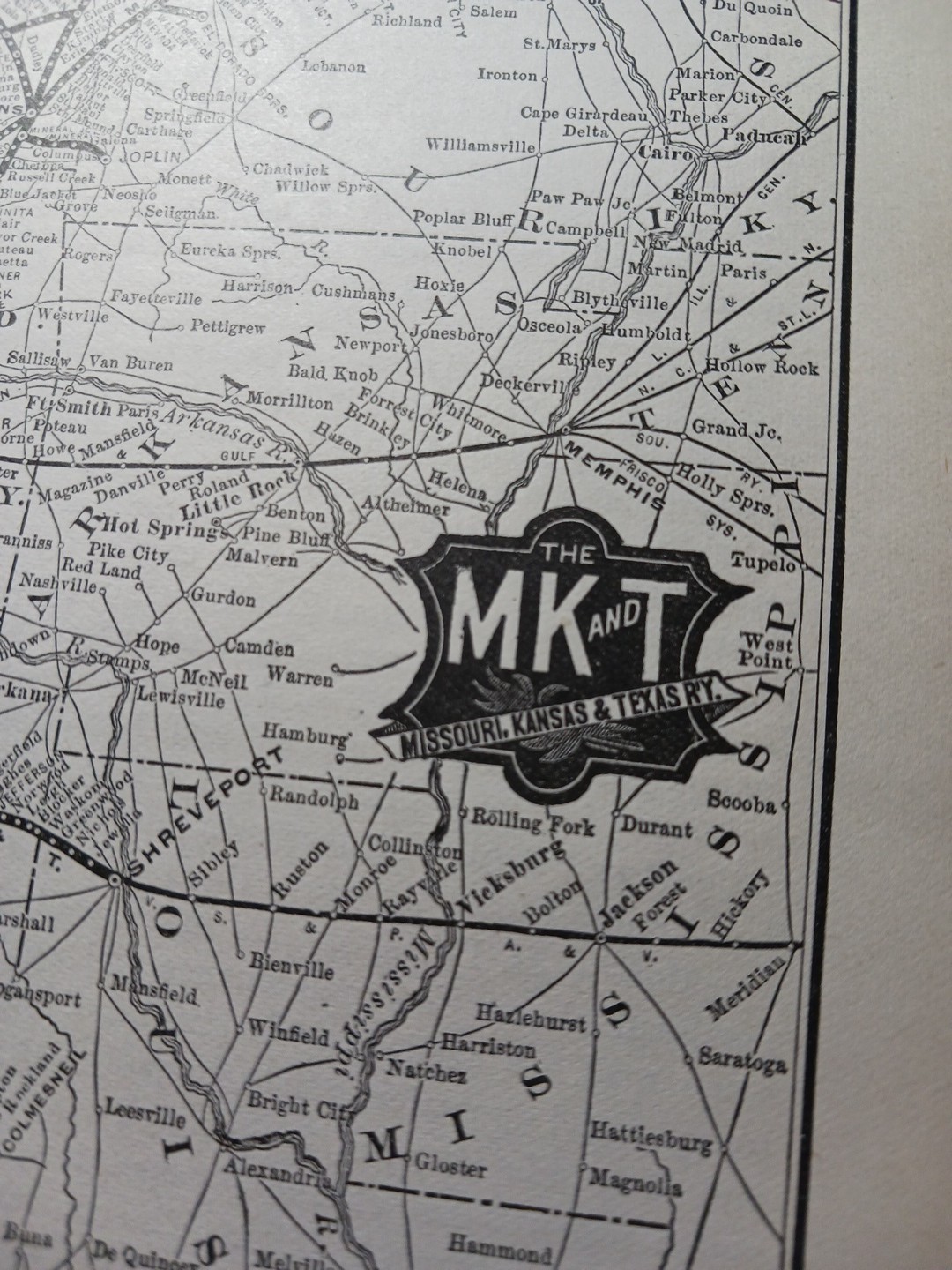 ~1904 Train Route Map MISSOURI KANSAS & TEXAS RAILWAY Vintage Railroad MK&T line