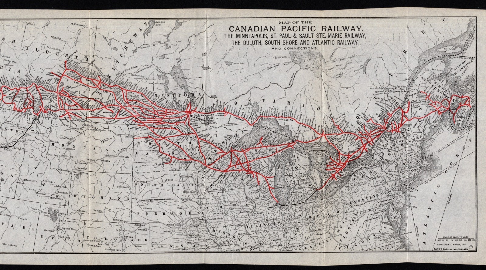 1920 Antique Canadian Pacific Railway Map Canada Railroads Map 2937