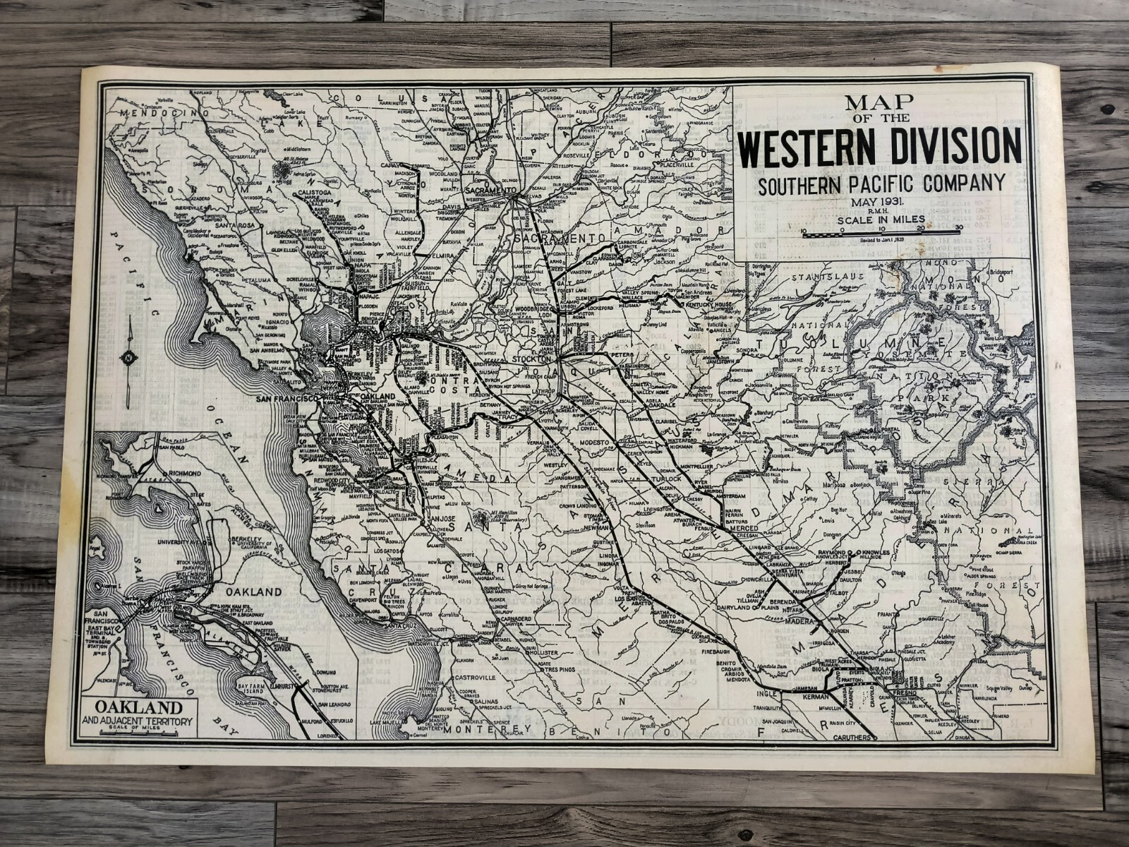 1931 Southern Pacific Railroad Western Division Map Wall Poster Decor