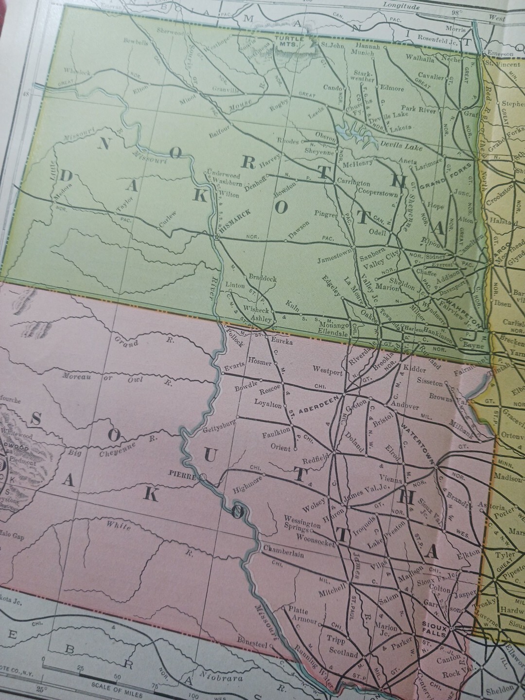 1906 Dated Train Route Map Minnesota Dakotas All Railroad Lines Stations 11″×9″