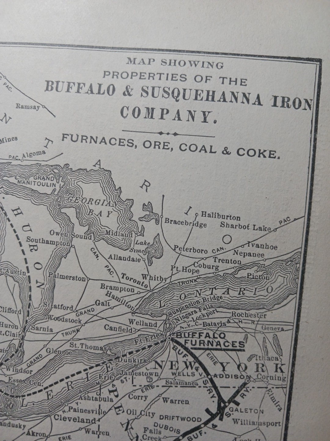 ~1904 RARE Railroad Map BUFFALO & SUSQUEHANNA IRON COMPANY Ore Coal Coke Furnace