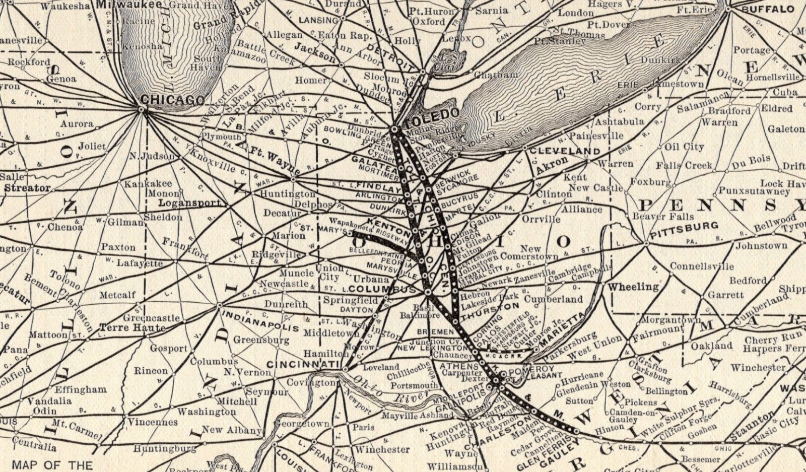 1905 Antique Ohio Central Lines Railway Map Antique ohio Railroad Map 660