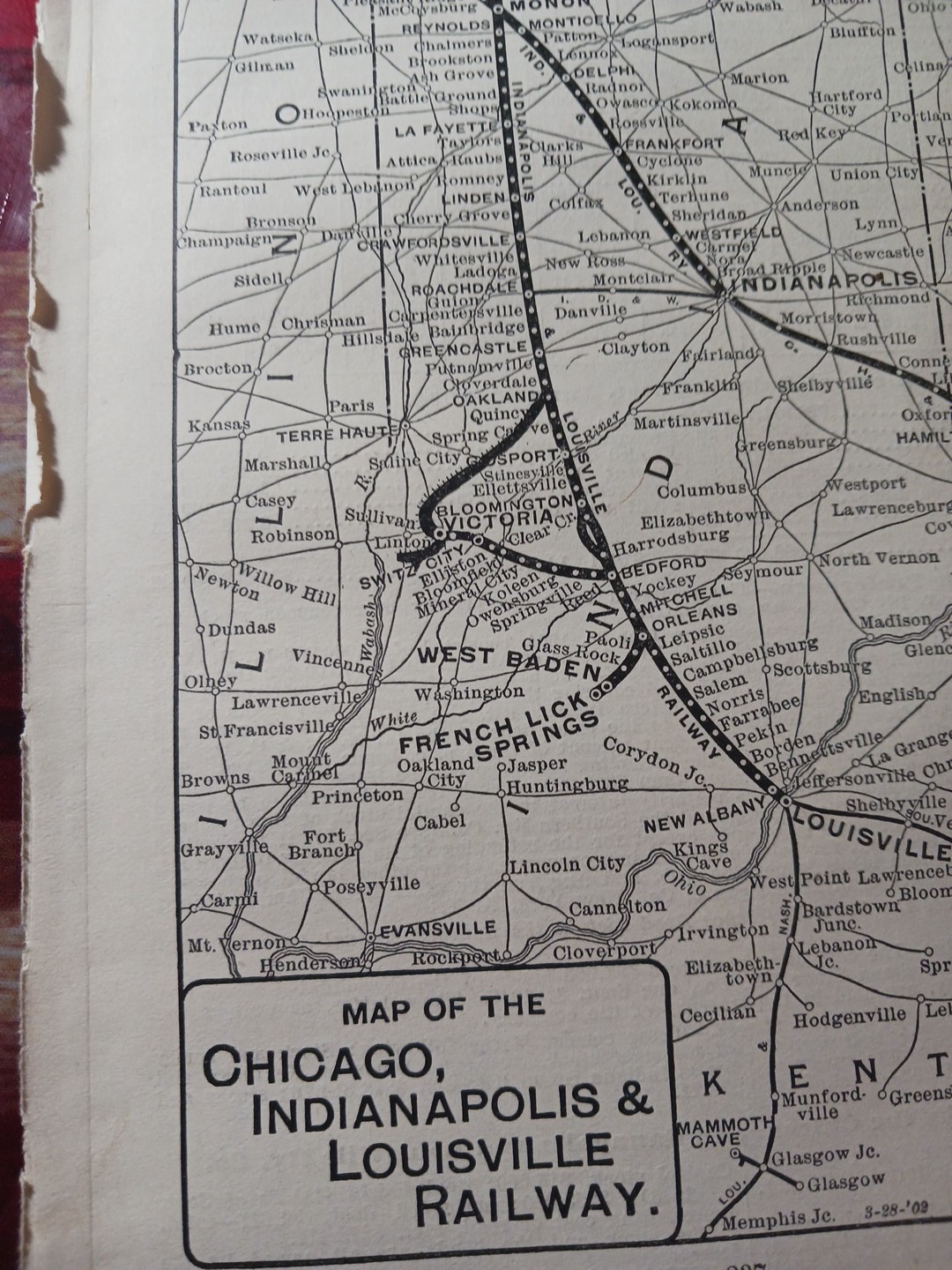 1905 Train Route Map CHICAGO INDIANAPOLIS & LOUISVILLE RAILWAY Nora IN railroad